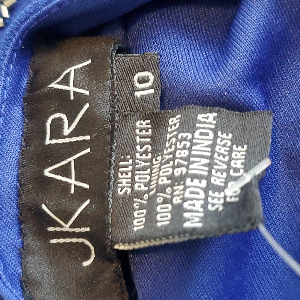 Beautiful Blue JKARA sz 10 long dress with chrome black beading. - Picture 5 of 6